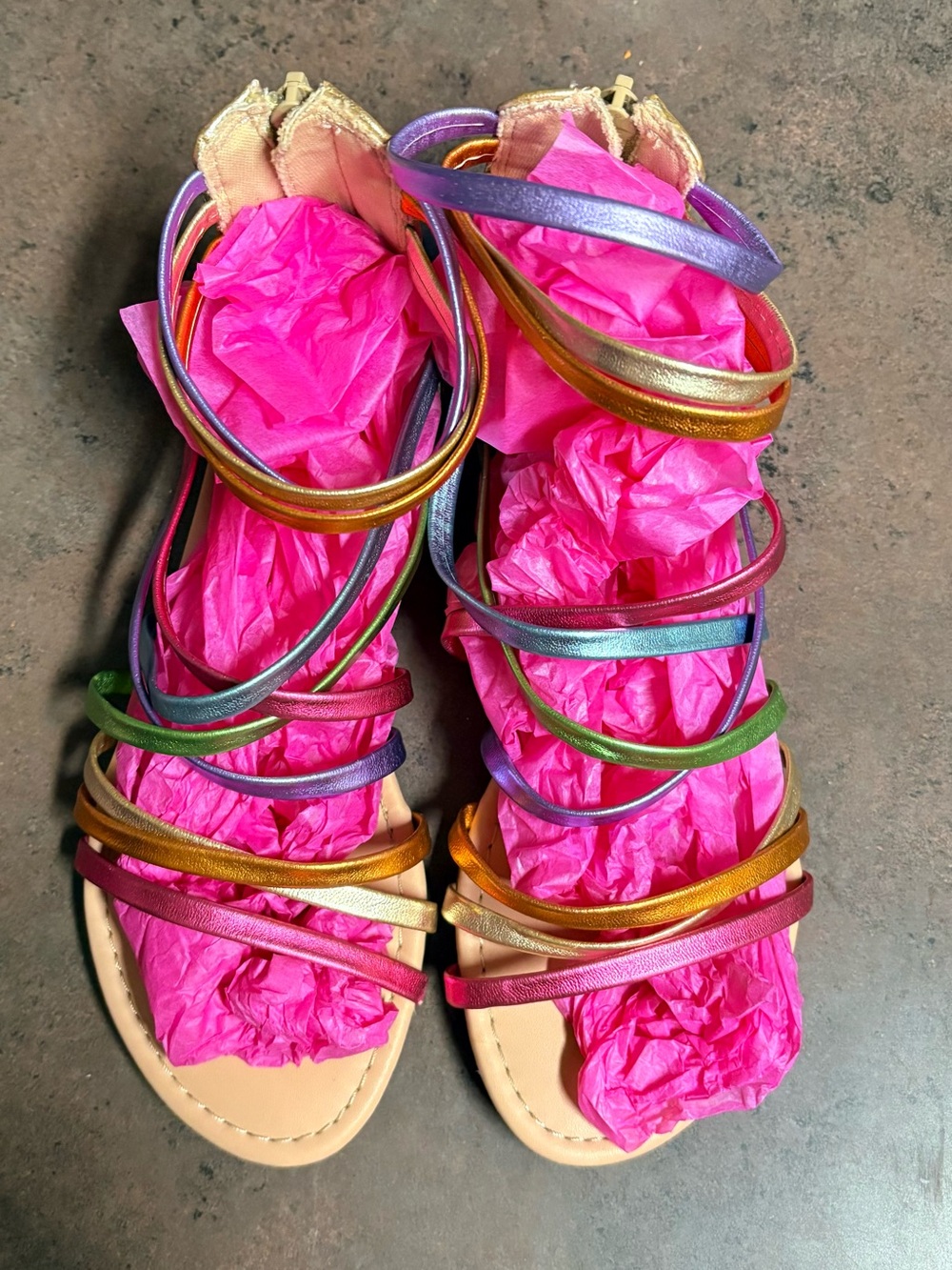 SO Youth Girl's Zip Up Fashion Gladiator Sandals Rainbow/Gold Size:2